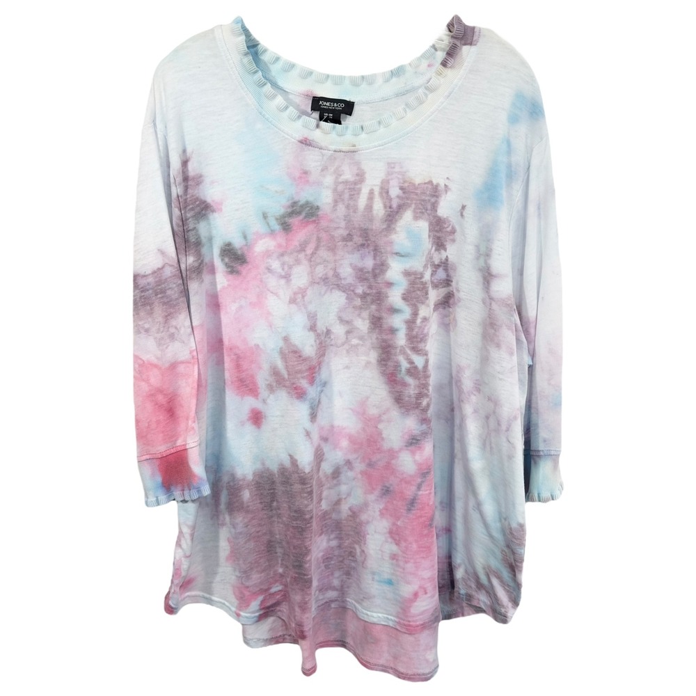 Jones & Co Plus Size 3X Top Handmade Tie Dye Ruffle Trim Blue‎ Purple 1553